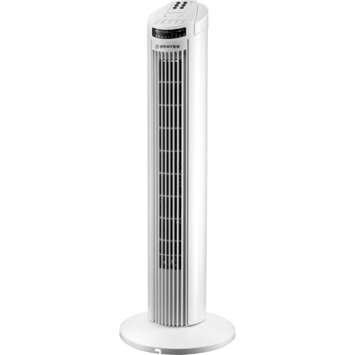 Колонный вентилятор BRAYER BR4958WH, механ.упр.,пульт ДУ,вращение90°,мощ-ть50Вт,защита от перегрева