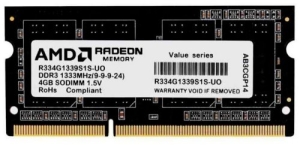   AMD SO-DIMM DDR3 4Gb 1333MHz R334G1339S1S-UO OEM PC3-10600 CL9  204-pin 1.5