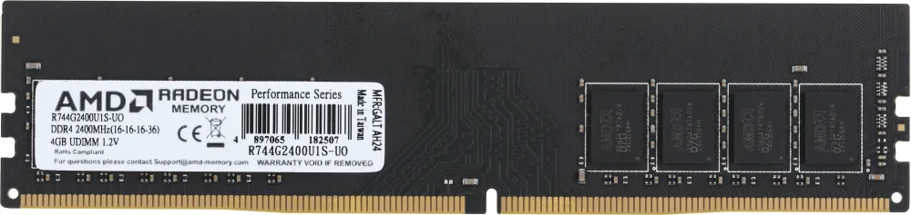  AMD 4GB DDR4 2400 DIMM(R744G2400U1S-UO) Performance Series, 1.2V, Non-ECC, CL15, Bulk