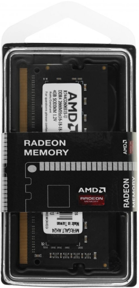  AMD 4GB DDR4 2666 SO DIMM R7 Performance Series Black R744G2606S1S-U Non-ECC, CL16, 1.2V, RTL