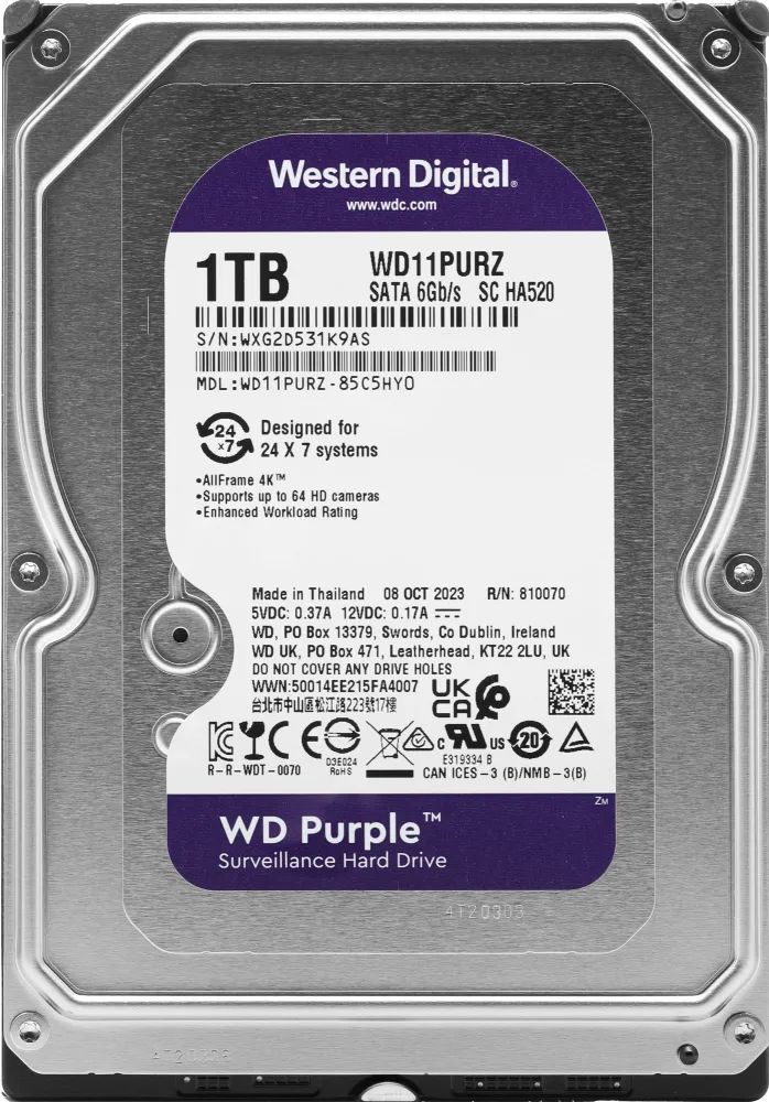   WD 1TB 5400rpm SATA 6GB/S 64MB PURPLE WD11PURZ SATA