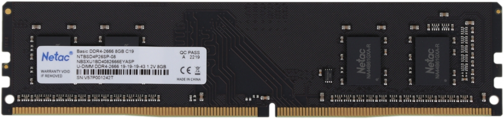  Netac 8GB DDR4 2666MHz CL19 1.2V / NTBSD4P26SP-08 PC4-21300 CL19 DIMM 288-pin 1.2 single ran