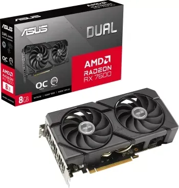  Asus PCI-E DUAL-RX7600-O8G-EVO AMD Radeon RX 7600 8Gb 128bit GDDR6 2280/18000 HDMIx1 DPx3