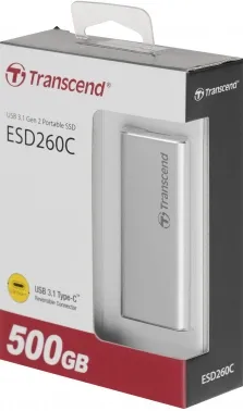  External SSD Transcend 500Gb ESD260C <TS500GESD260C> (USB3.1 gen 2, Type C 520/460Mbs, 3D
